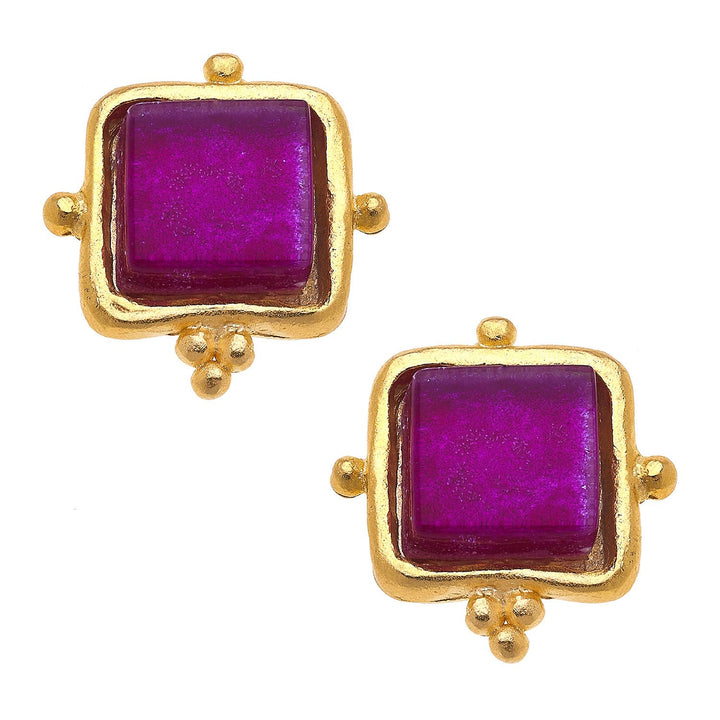 Madeline Fuscia French Glass Studs - Something Splendid Co.