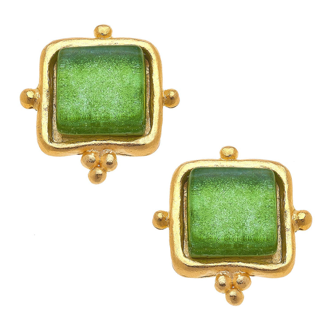 Madeline Green French Glass Studs - Something Splendid Co.