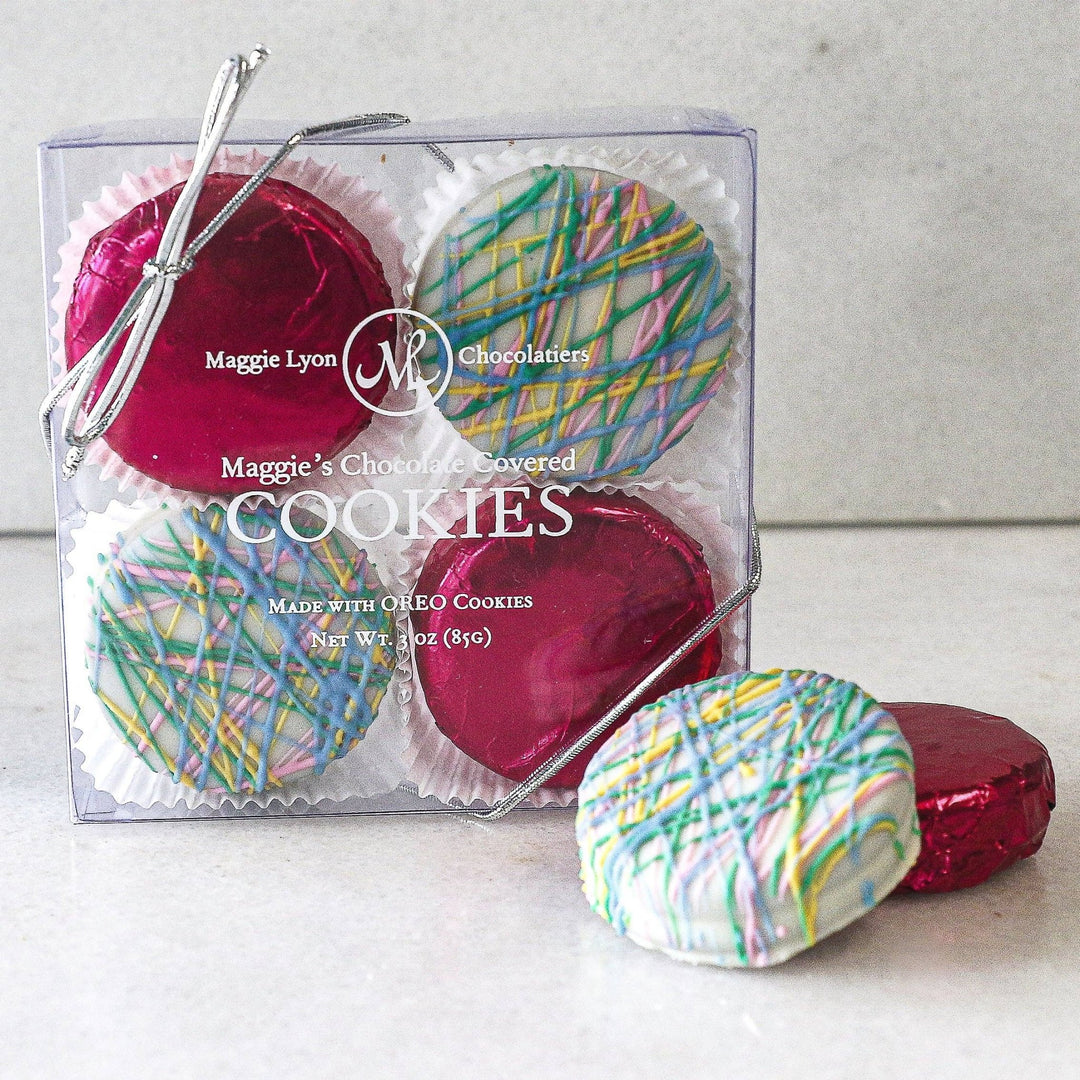 Maggie's Chocolate Covered Cookies - 4pc. Pastel Drizzle - Something Splendid Co.