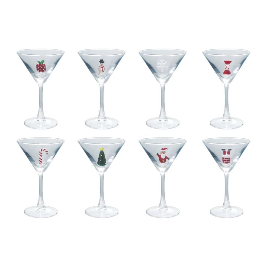 Martini Glasses with Holiday Figures, 8 Styles - Something Splendid Co.