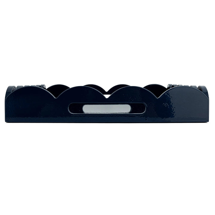 MDF Lacquered Scalloped Tray w/ Handles - Navy - Something Splendid Co.