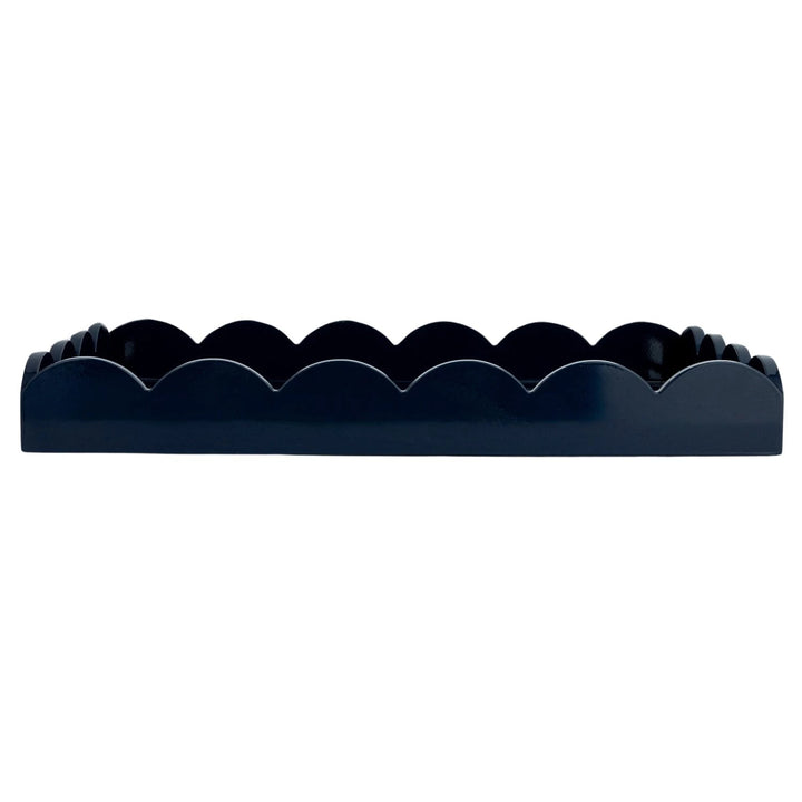 MDF Lacquered Scalloped Tray w/ Handles - Navy - Something Splendid Co.