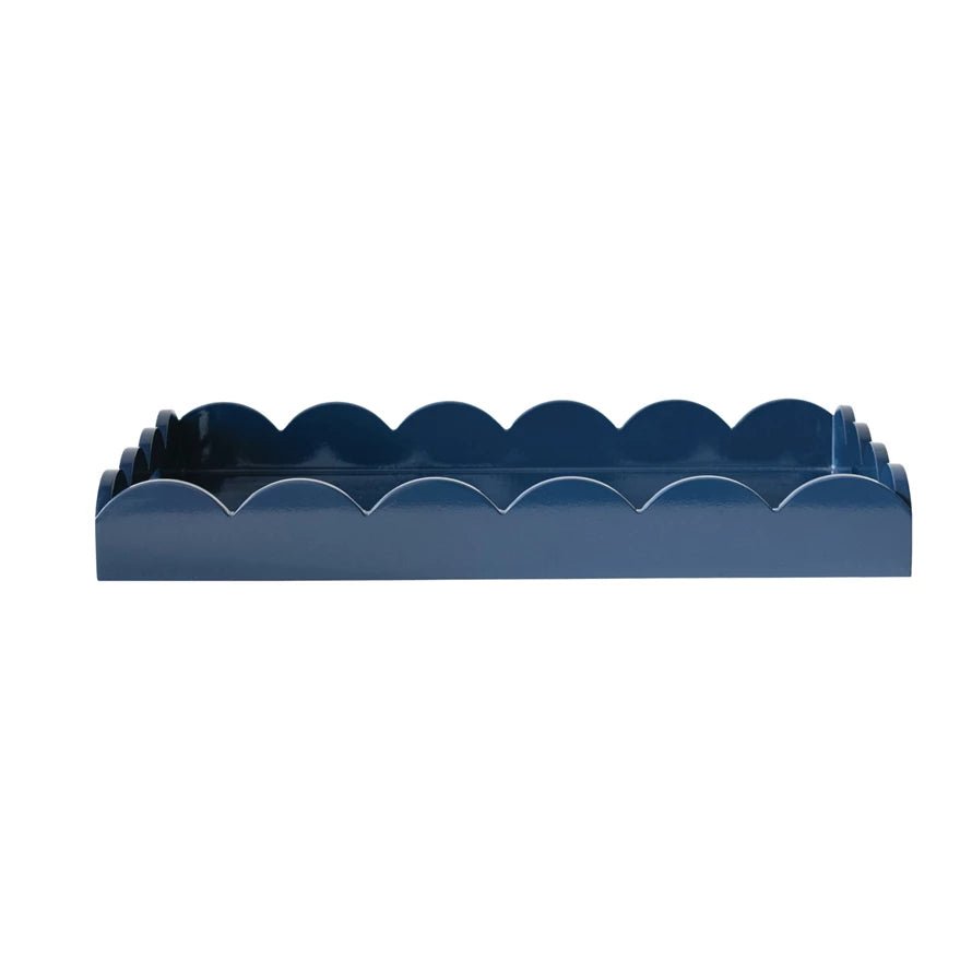 MDF Lacquered Scalloped Tray w/ Handles - Navy - Something Splendid Co.