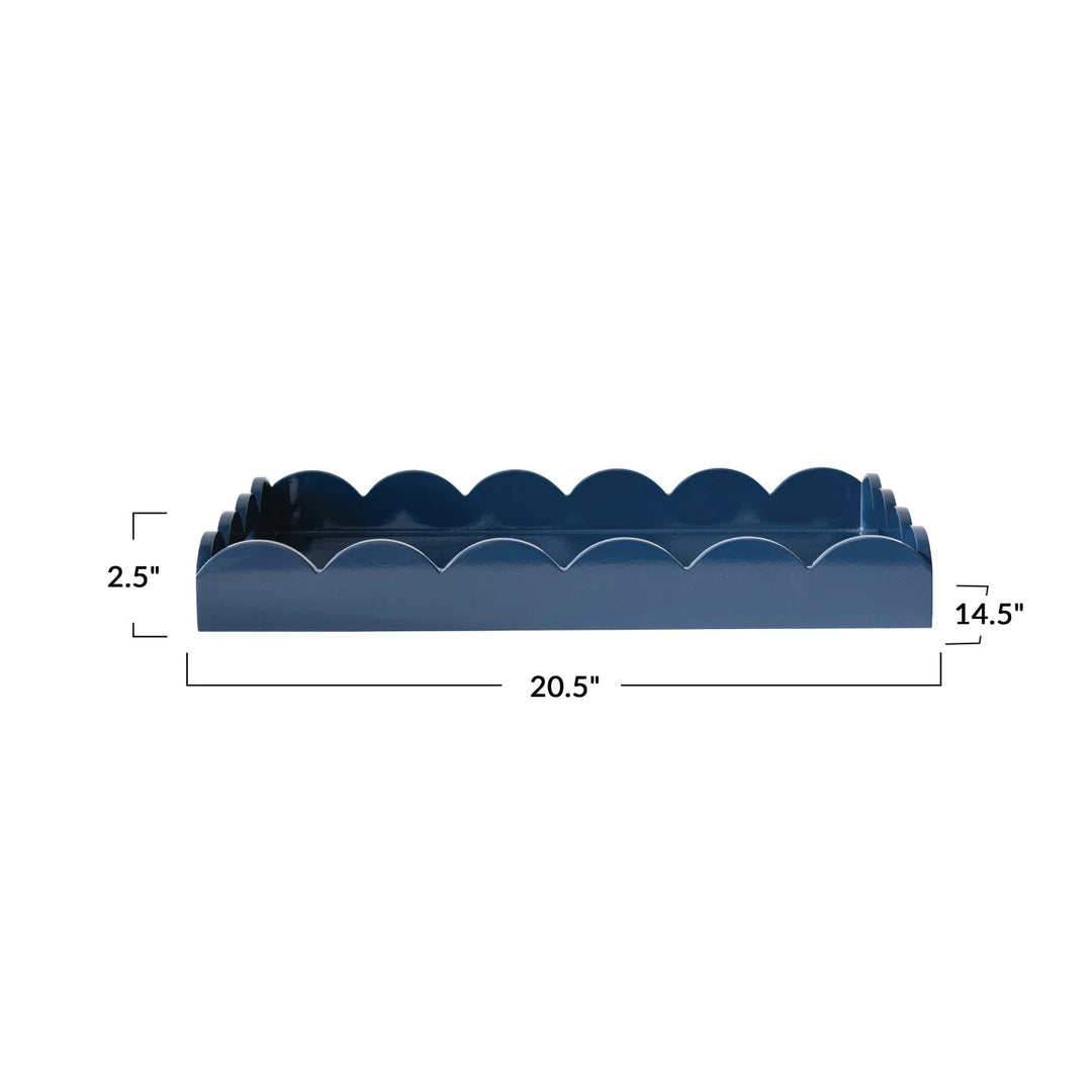 MDF Lacquered Scalloped Tray w/ Handles - Navy - Something Splendid Co.