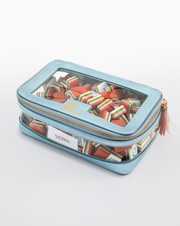 Metallic Light Blue Mahjong Tile Storage Bag - Something Splendid Co.
