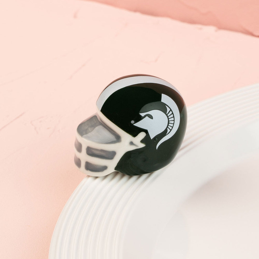 Michigan State University Helmet Mini by Nora Fleming — hand-painted officially licensed Spartans helmet (alternate view)