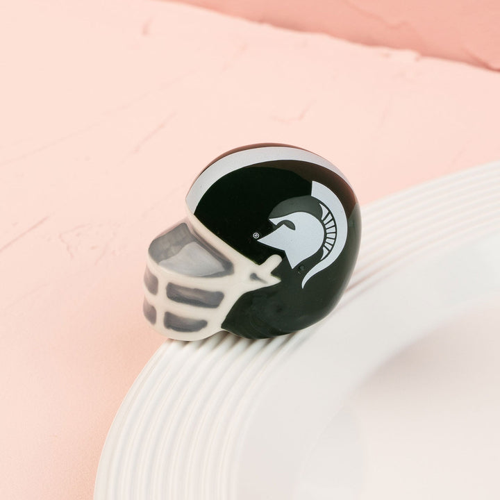 Michigan State University Helmet Mini by Nora Fleming — hand-painted officially licensed Spartans helmet (alternate view)