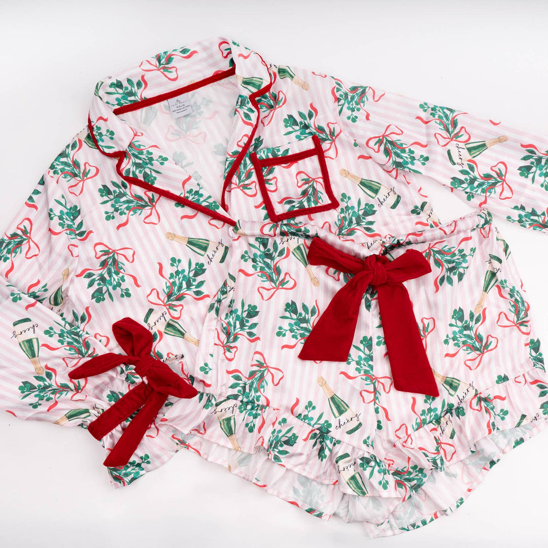 Mistletoast Satin Ruffle Short PJ Set: L/XL - Something Splendid Co.