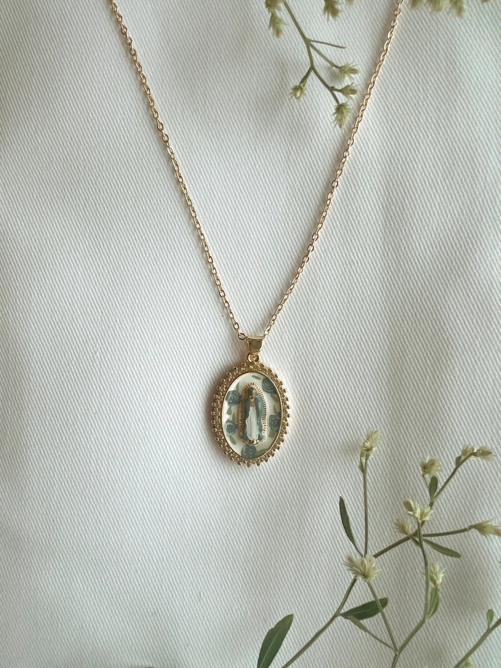 Mother Mary in Blue Roses Necklace - Something Splendid Co.