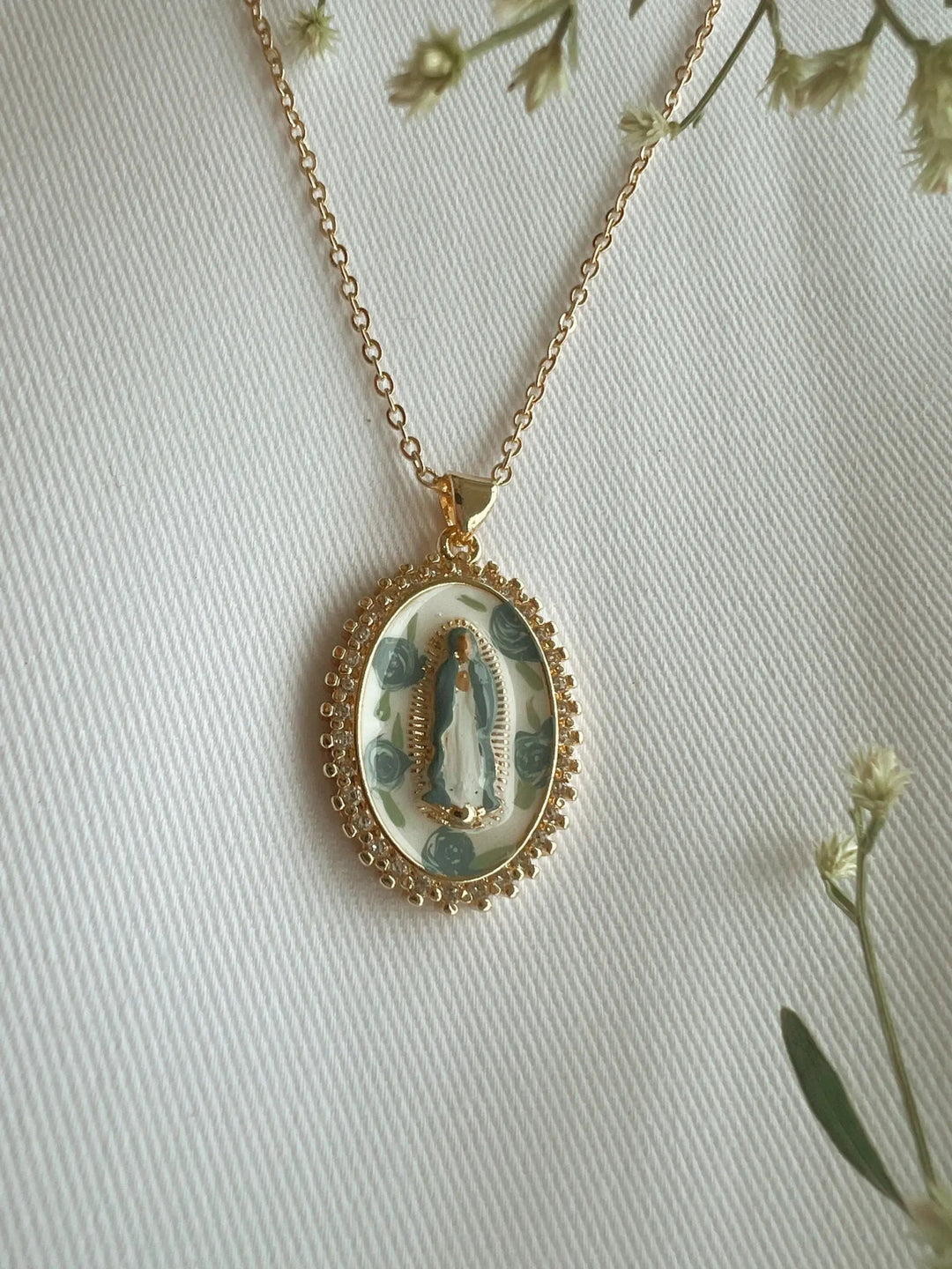Mother Mary in Blue Roses Necklace - Something Splendid Co.