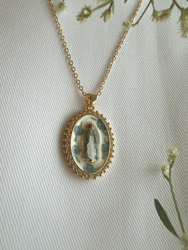 Mother Mary in Blue Roses Necklace - Something Splendid Co.