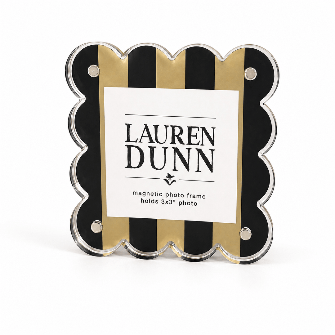 Muted Gold and Black Striped Gameday Scalloped Acrylic Frame - Something Splendid Co.