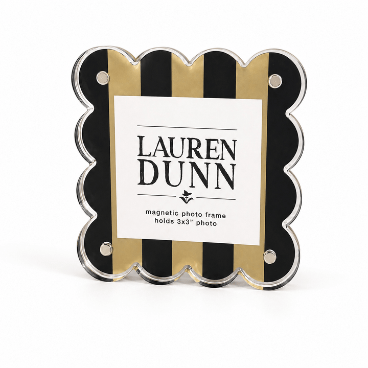 Muted Gold and Black Striped Gameday Scalloped Acrylic Frame - Something Splendid Co.