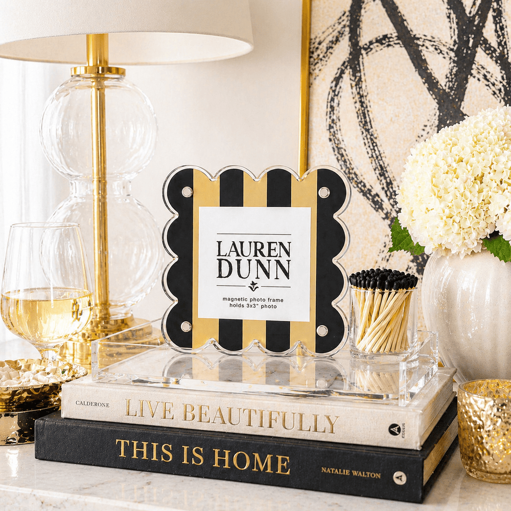 Muted Gold and Black Striped Gameday Scalloped Acrylic Frame - Something Splendid Co.