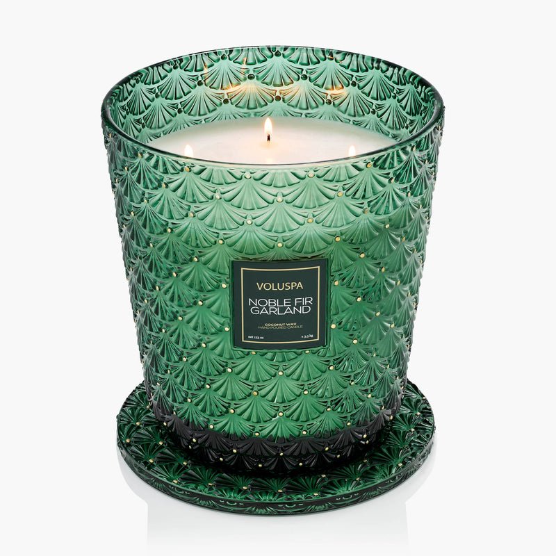 Noble Fir Garland 5 Wick Hearth Candle - Something Splendid Co.
