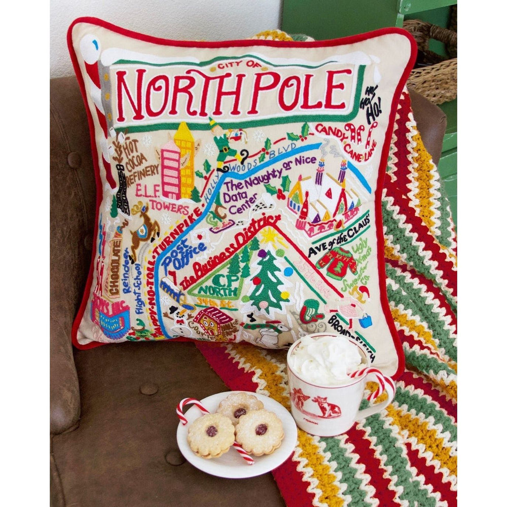 North Pole City Hand - Embroidered Pillow - Something Splendid Co.