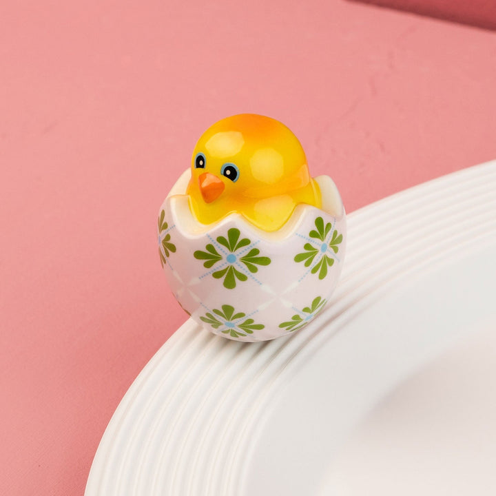 One Cool Chick by Nora Fleming — hand-painted ceramic chick with its floral egg (alternate view)