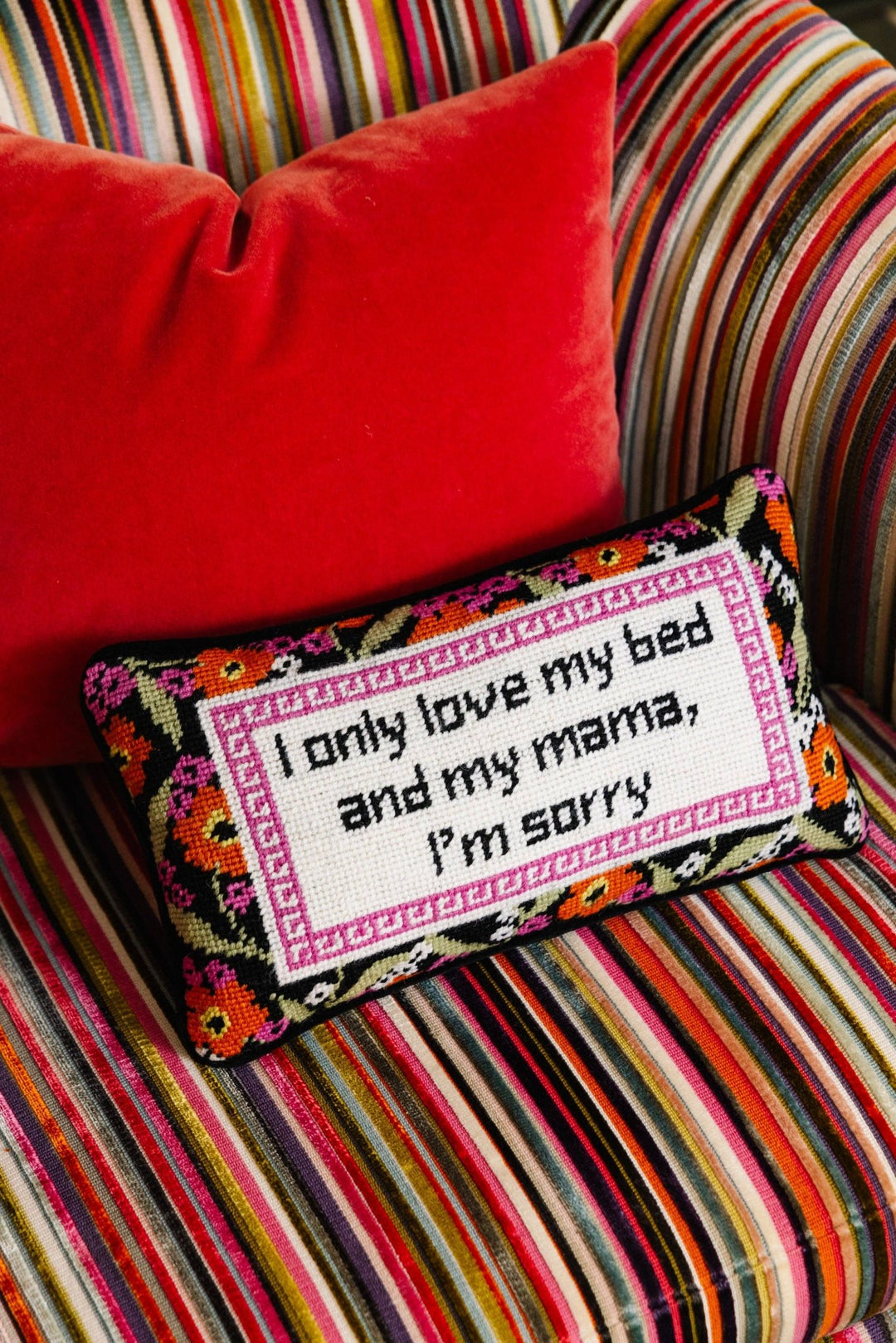 Only Love My Bed Needlepoint Pillow - Something Splendid Co.
