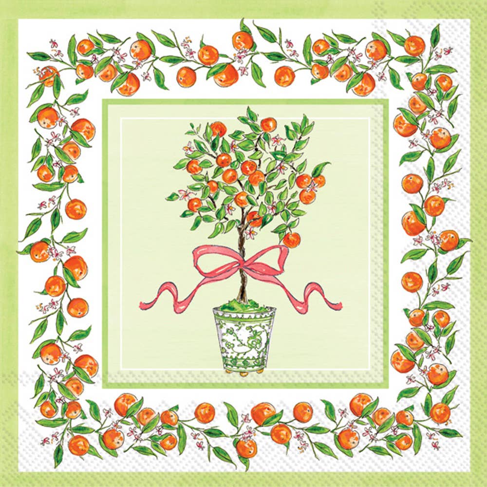 Paper Cocktail Napkins 20 ct Rosanne Beck Orange Topiary - Something Splendid Co.