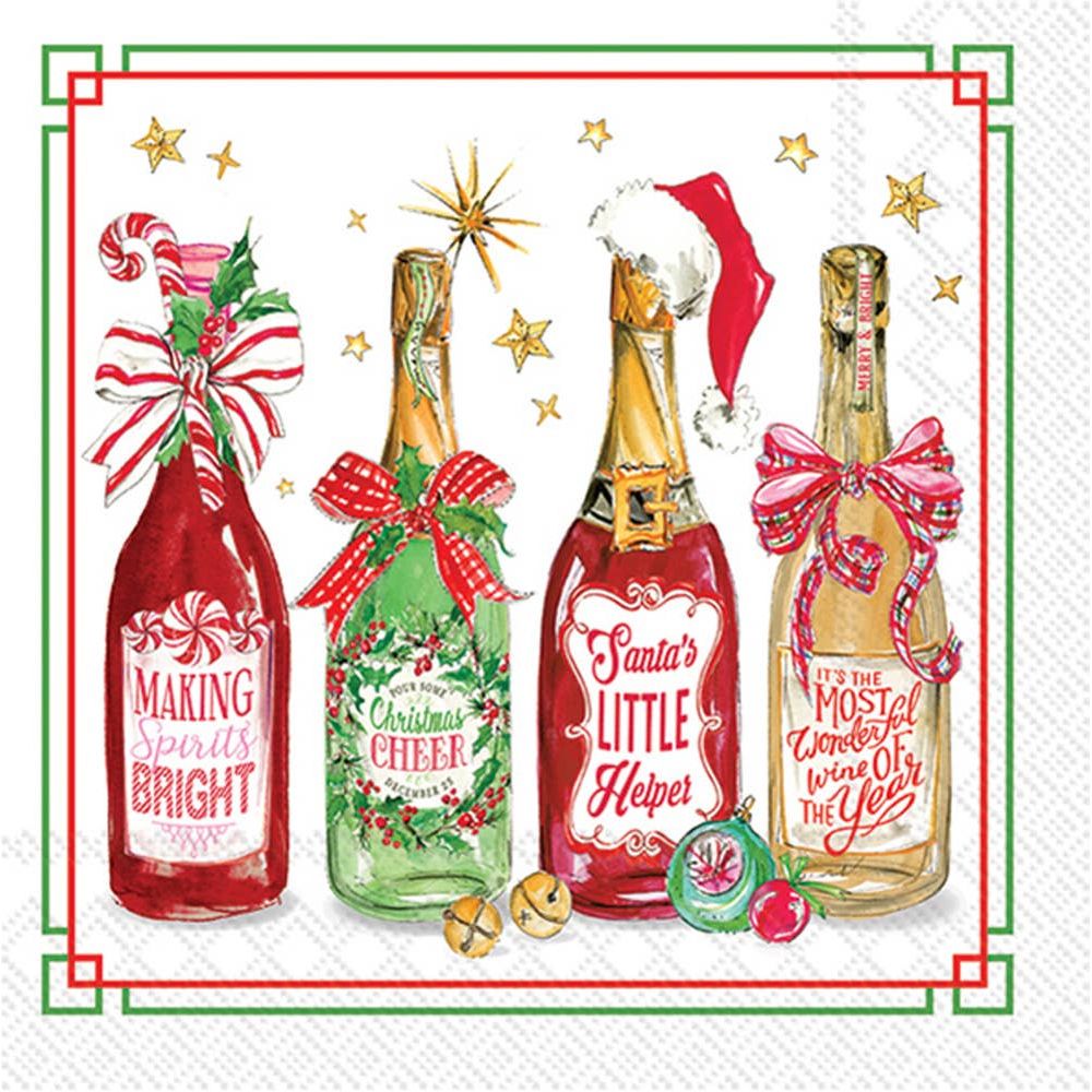 Paper Cocktail Napkins Pk/20 Christmas Bottles Christmas - Something Splendid Co.