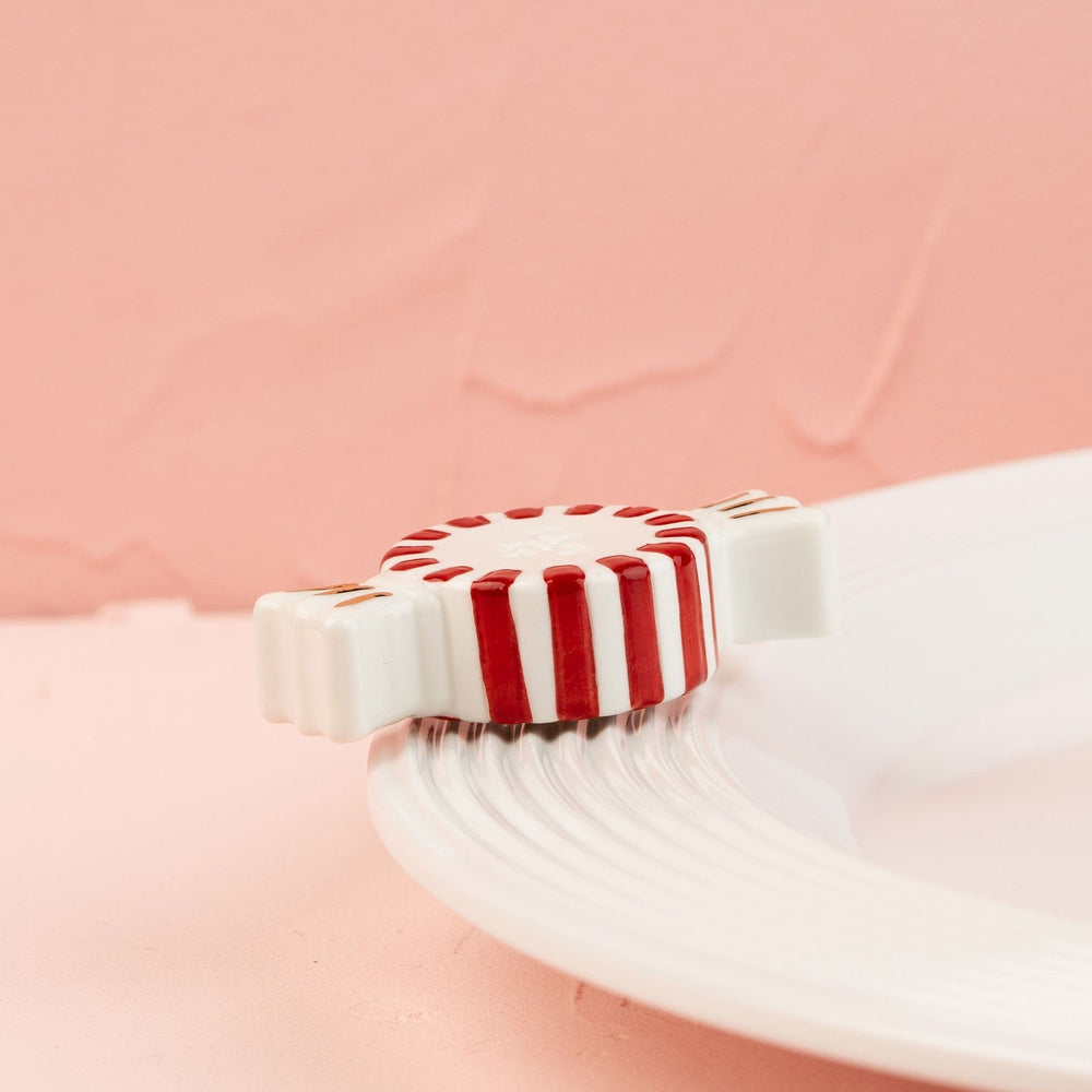 Peppermint Dreams Mini by Nora Fleming — hand-painted ceramic red-and-white peppermint swirl (alternate view)