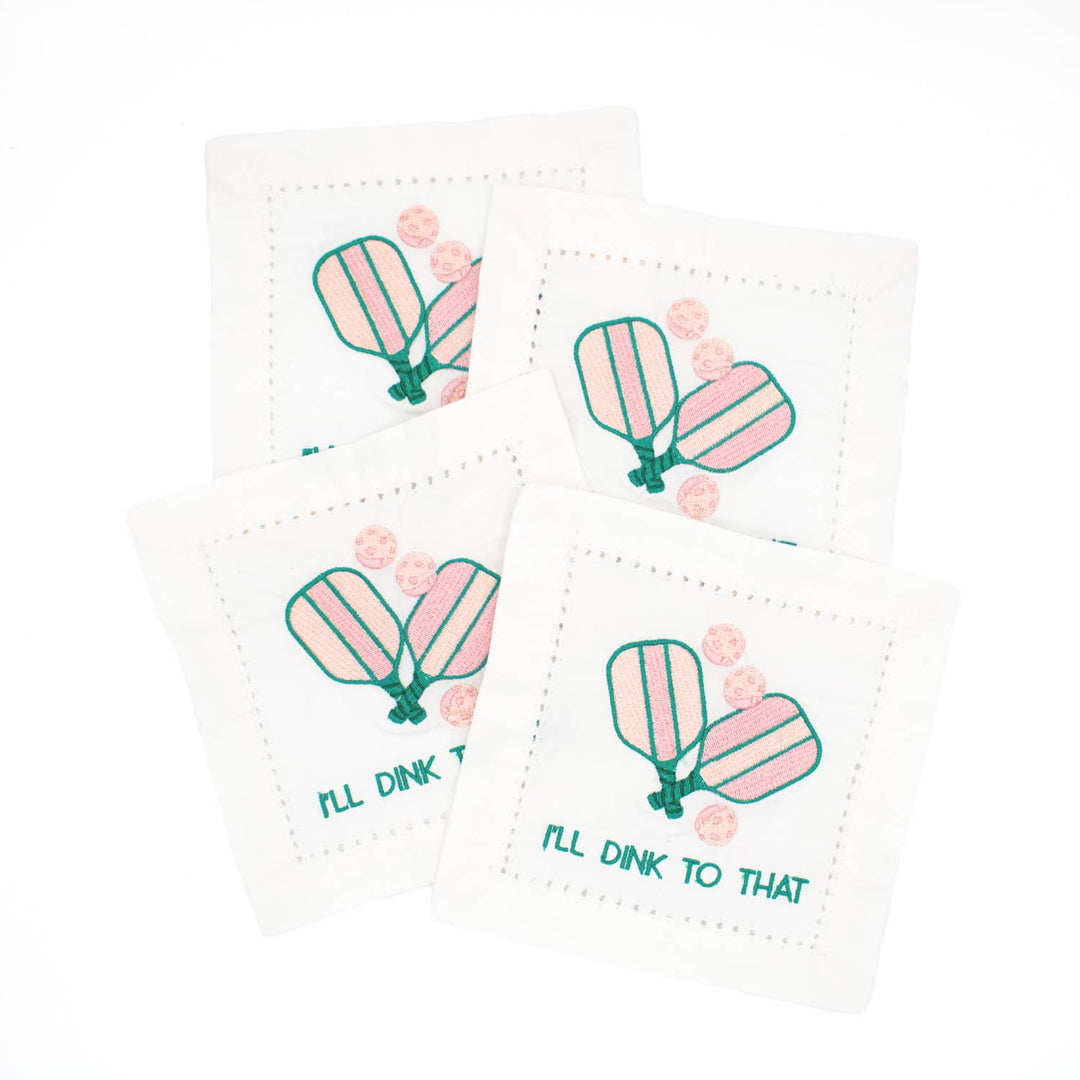 Pickleball Embroidered Cocktail Napkin Set - Something Splendid Co.