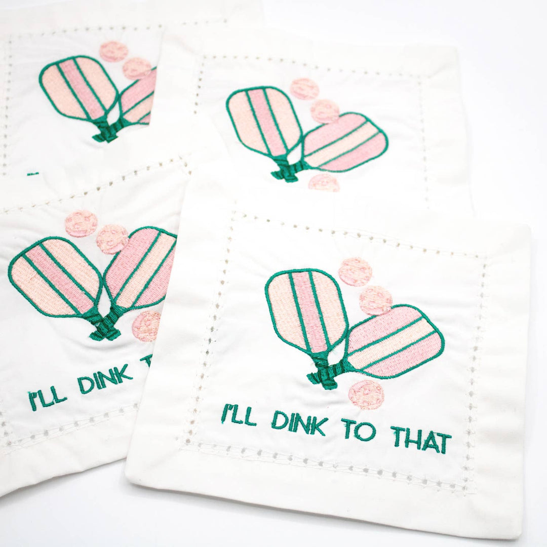 Pickleball Embroidered Cocktail Napkin Set - Something Splendid Co.