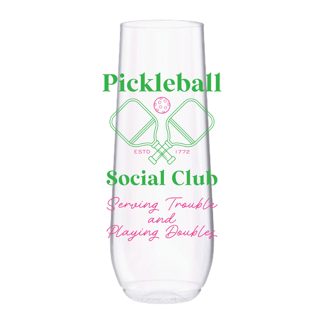 Pickleball Social Club Champagne 9oz Flute Tossware- Sports - Something Splendid Co.