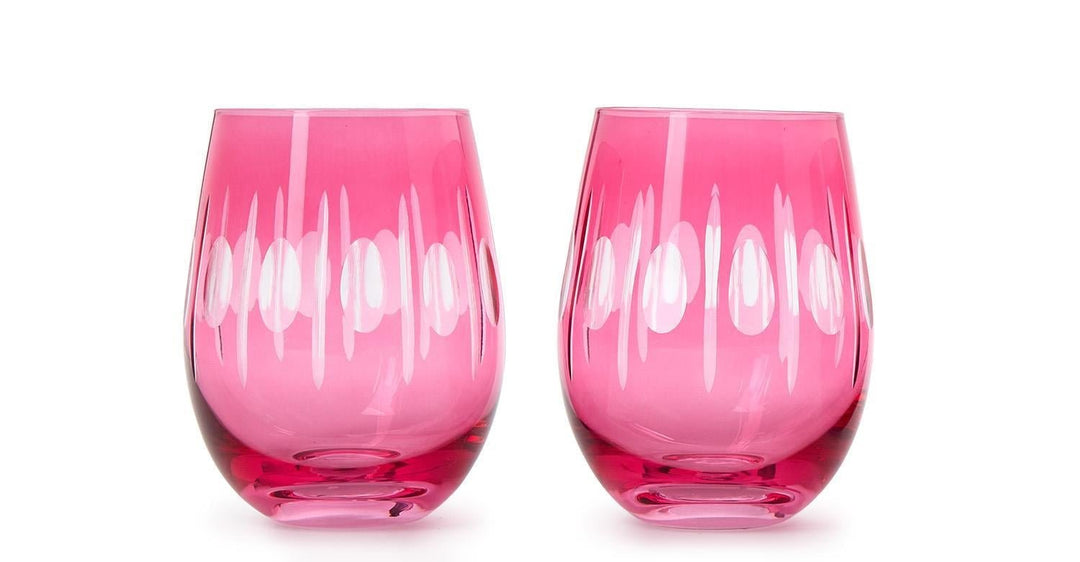 Pink Hand Engraved Stemless Wine Glasses - Set of 2 - Something Splendid Co.