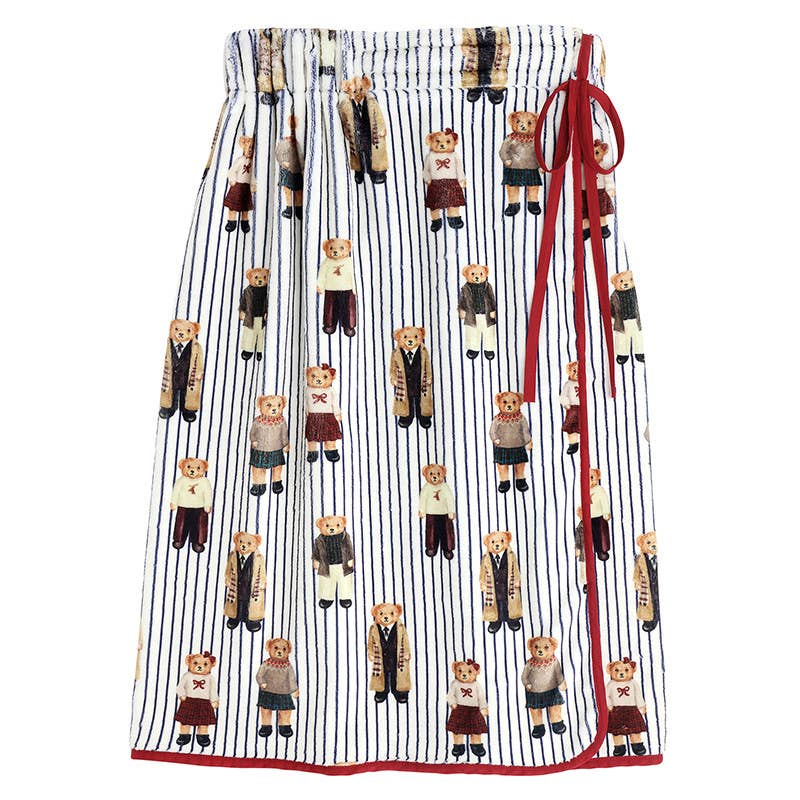 Plush Spa Wrap - Navy Stripes + Bears with Bow - Something Splendid Co.