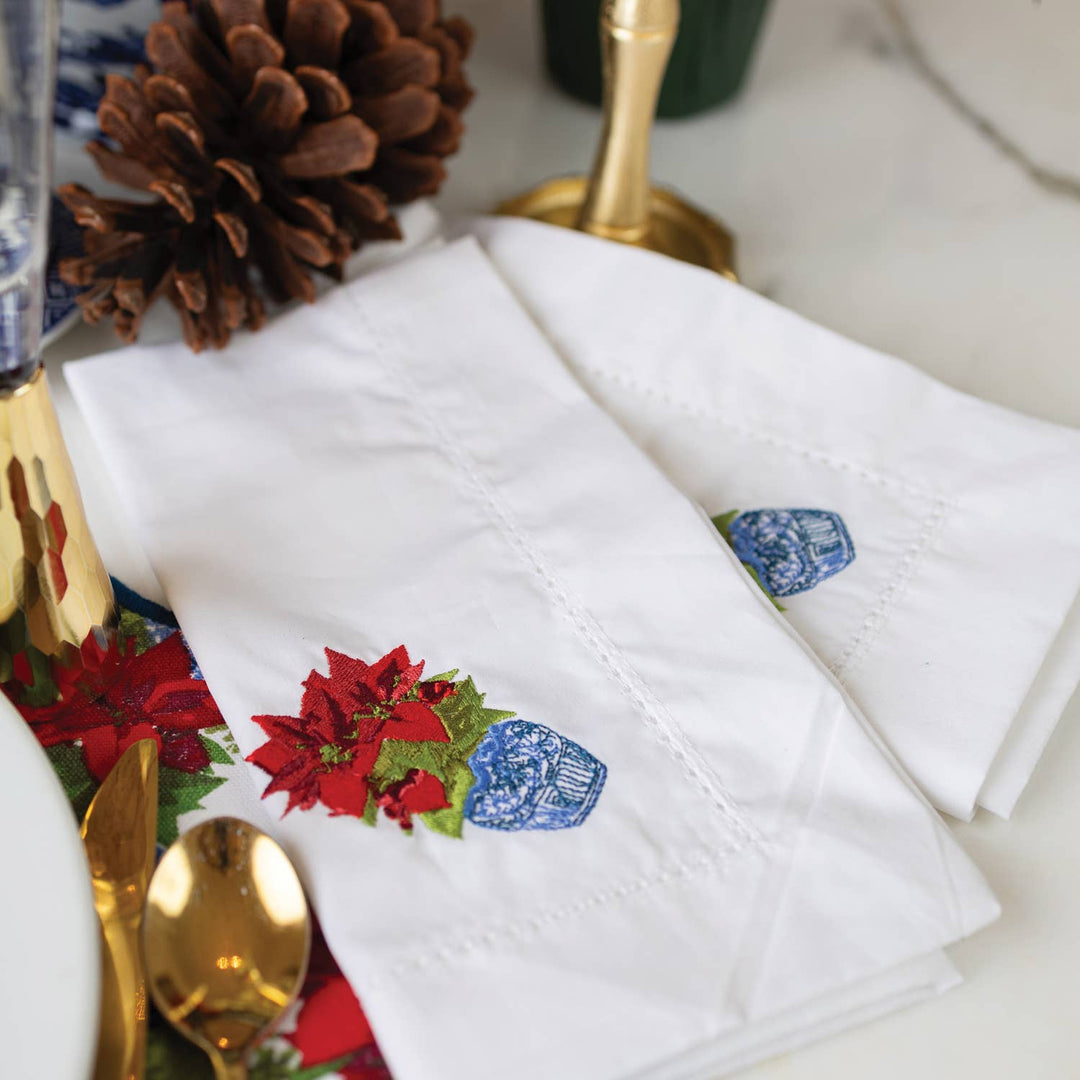 Poinsettia Embroidered Dinner Napkin - Something Splendid Co.