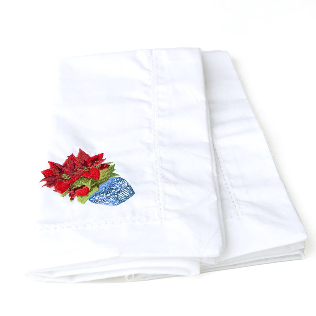 Poinsettia Embroidered Dinner Napkin - Something Splendid Co.