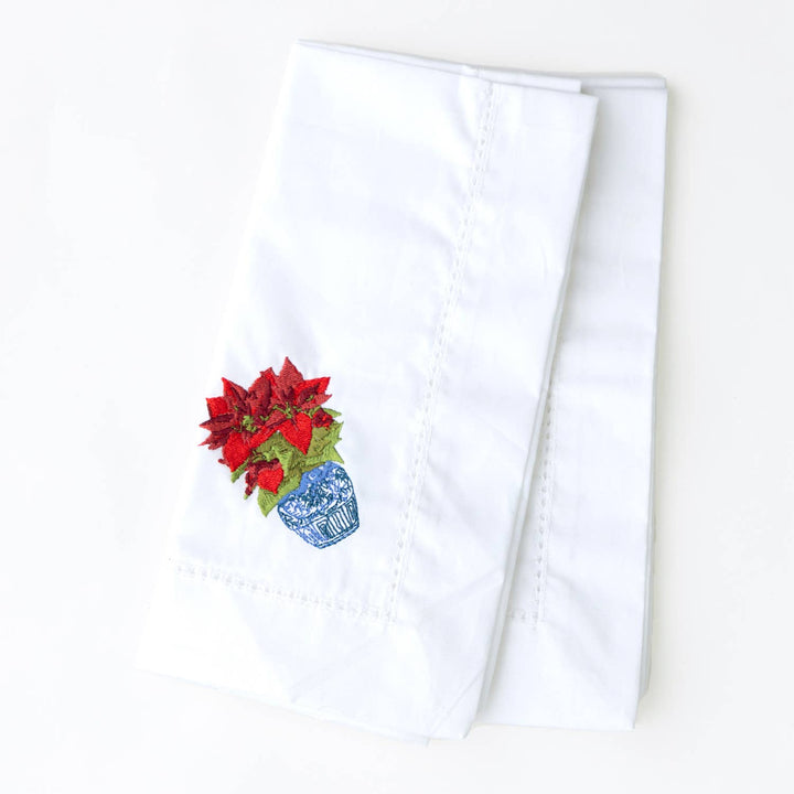 Poinsettia Embroidered Dinner Napkin - Something Splendid Co.