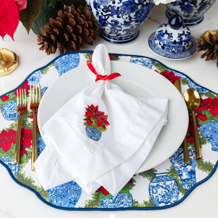 Poinsettia Embroidered Dinner Napkin - Something Splendid Co.