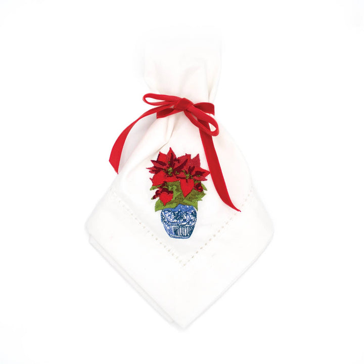 Poinsettia Embroidered Dinner Napkin - Something Splendid Co.