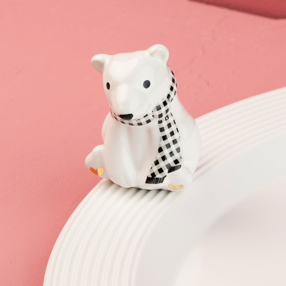 Polar Brrr Mini by Nora Fleming — hand-painted ceramic polar bear in a checkered scarf (alternate view)