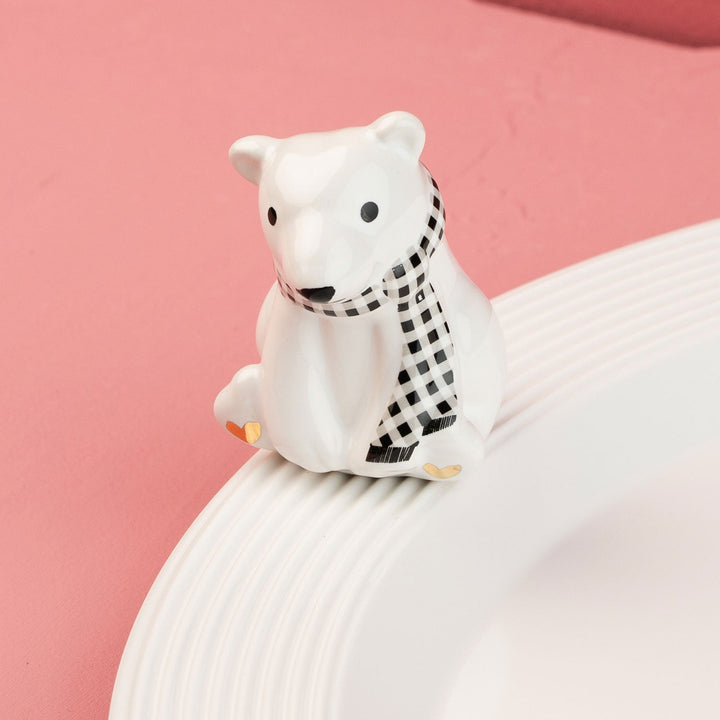 Polar Brrr Mini by Nora Fleming — hand-painted ceramic polar bear in a checkered scarf (alternate view)