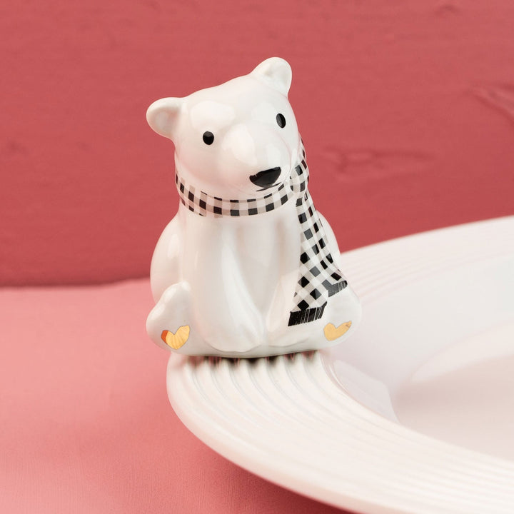 Polar Brrr Mini by Nora Fleming — hand-painted ceramic polar bear in a checkered scarf