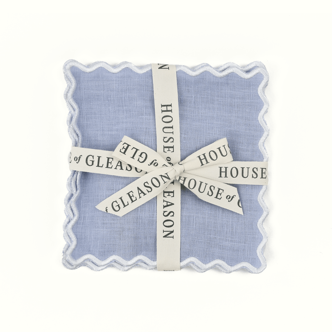 Powder Blue Linen Square Cocktail Napkins - Set of 4 - Something Splendid Co.