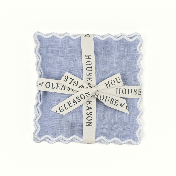 Powder Blue Linen Square Cocktail Napkins - Set of 4 - Something Splendid Co.