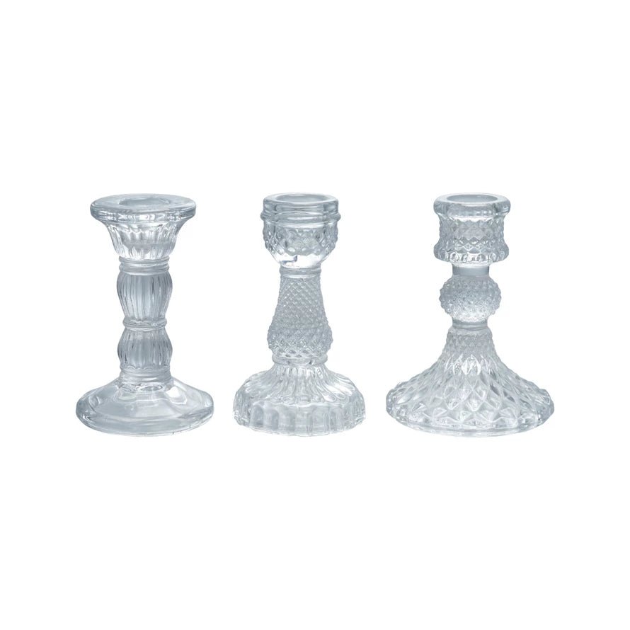 Pressed Glass Taper Holder, Set of 3 - Something Splendid Co.