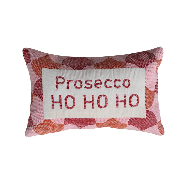 "Prosecco Ho Ho Ho" Embroidered Lumbar Pillow - Something Splendid Co.