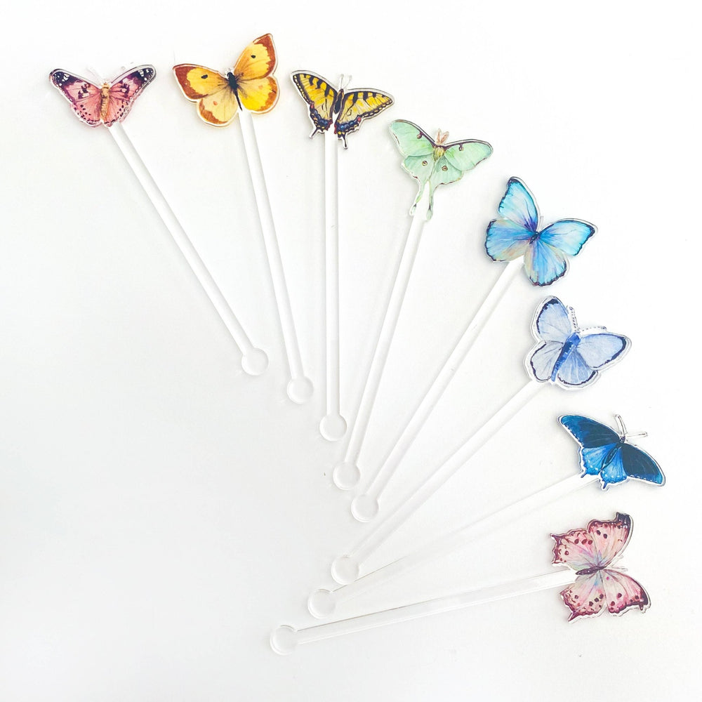 Rainbow Butterflies Assorted Set Acrylic Stir Sticks - Something Splendid Co.