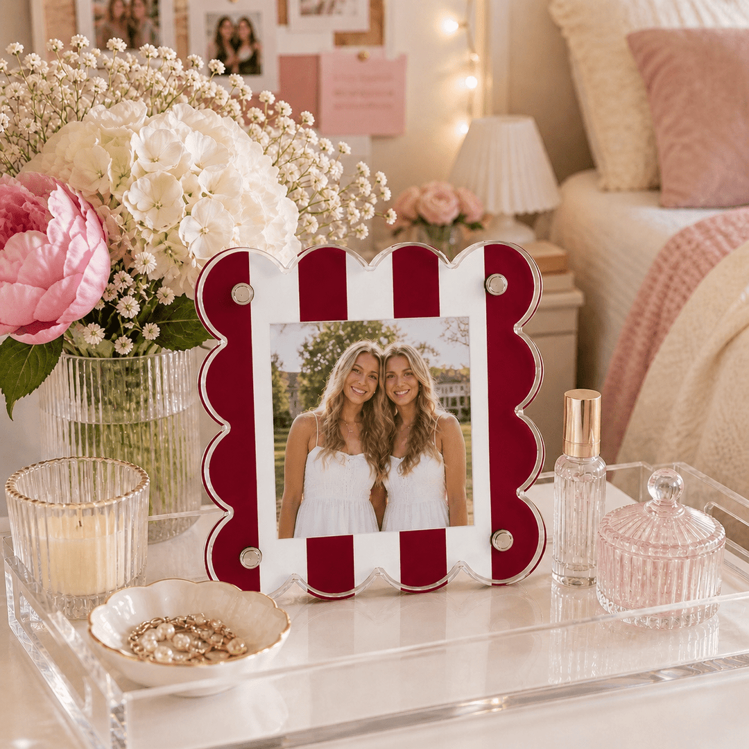 Red and White Striped Gameday Scalloped Acrylic Frame - Something Splendid Co.