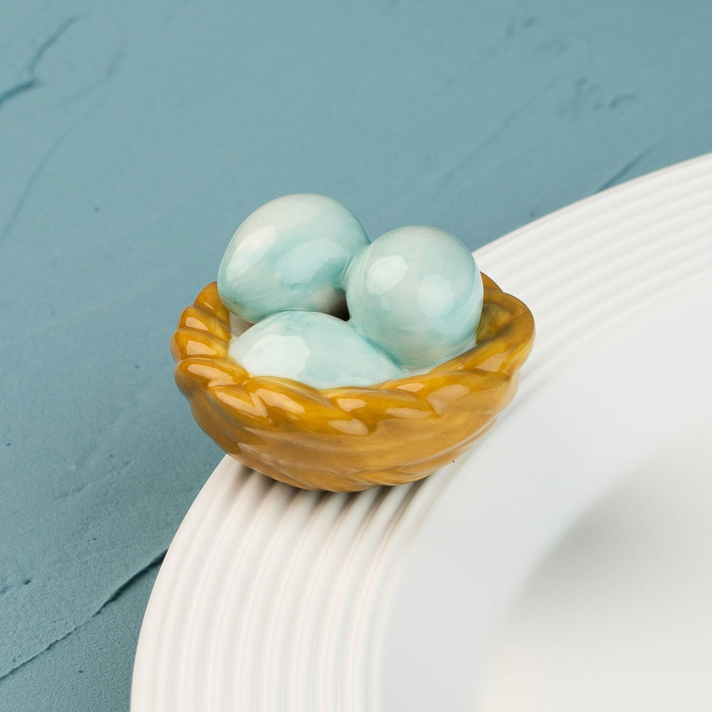 Robin's Egg Mini by Nora Fleming — hand-painted ceramic nest of robin's-egg blue eggs (alternate view)