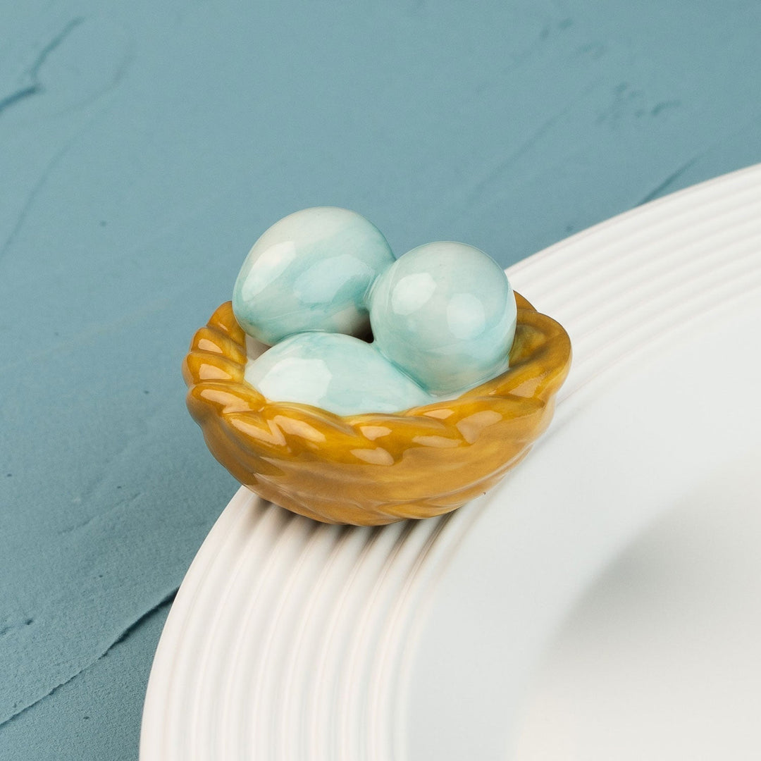 Robin's Egg Mini by Nora Fleming — hand-painted ceramic nest of robin's-egg blue eggs (alternate view)