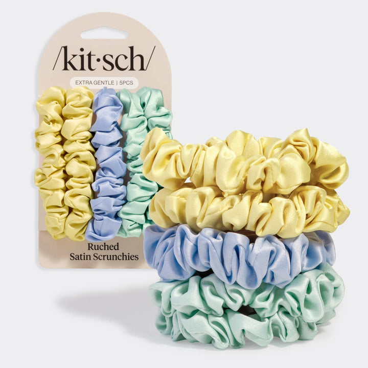 Ruched Satin Scrunchies 5pc Set - Multi - color - Something Splendid Co.
