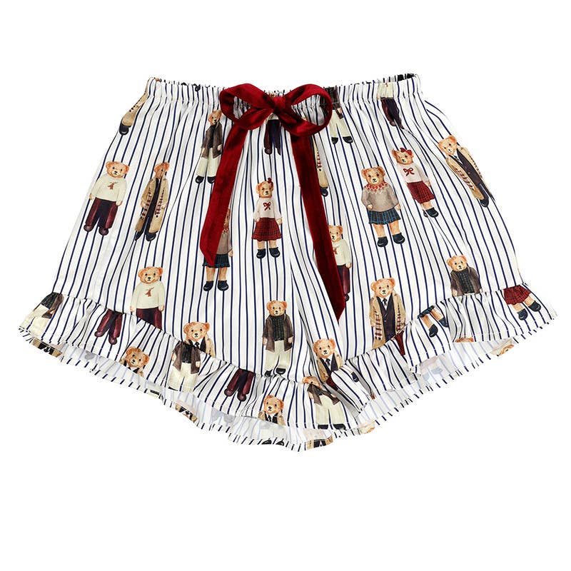 Ruffled PJ Set with Velvet Ties - Navy Stripes + Bears - Something Splendid Co.