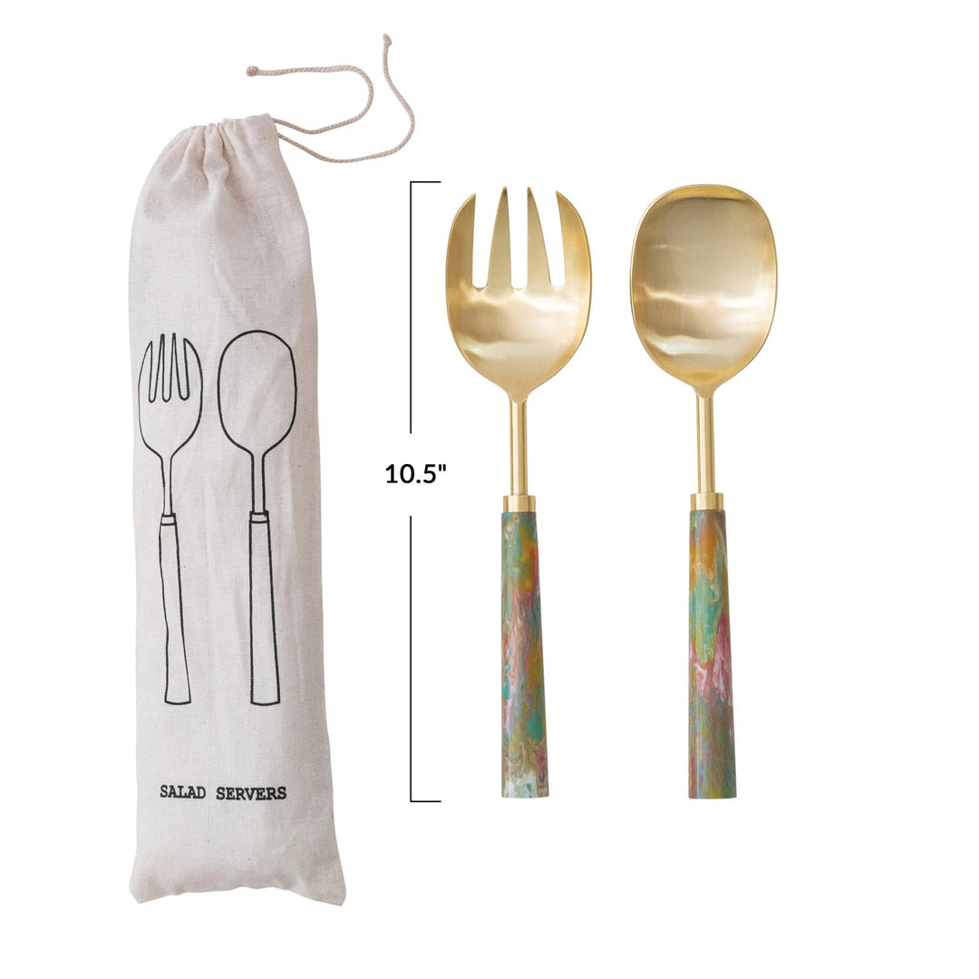 Salad Servers with Marbled Resin Handles - Something Splendid Co.