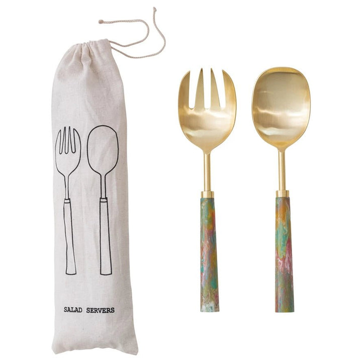 Salad Servers with Marbled Resin Handles - Something Splendid Co.
